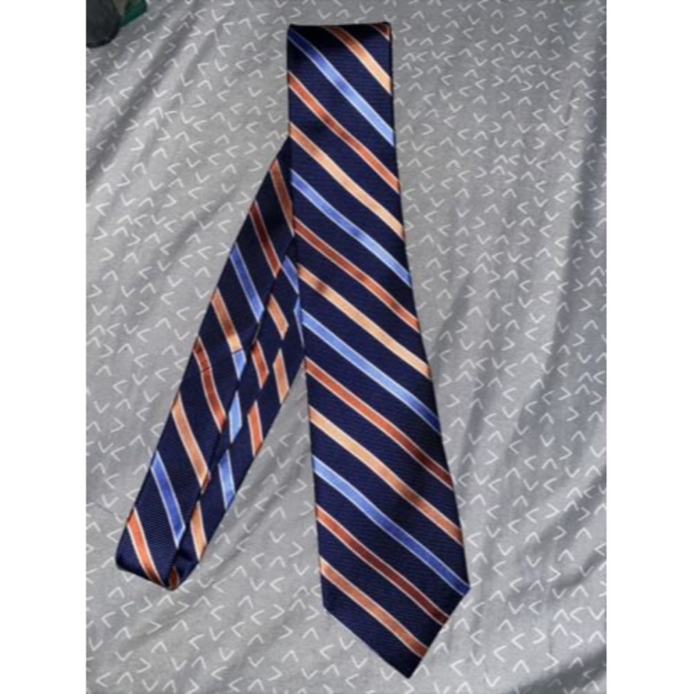 Chaps Mens Orange Blue Varsity Striped Neck Tie 58"x3.5" Nice Sophisticated